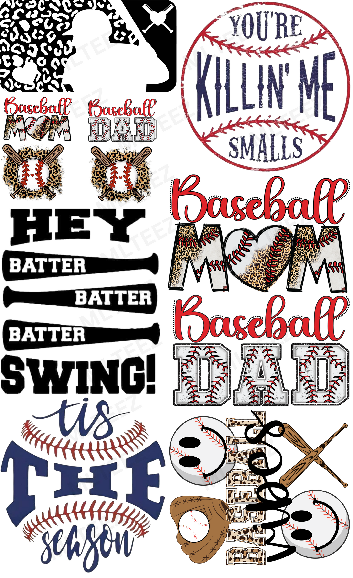 BASEBALL SEASON PREMADE GANGSHEET - 22X36 DTF TRANSFERS - DIRECT TO FILM