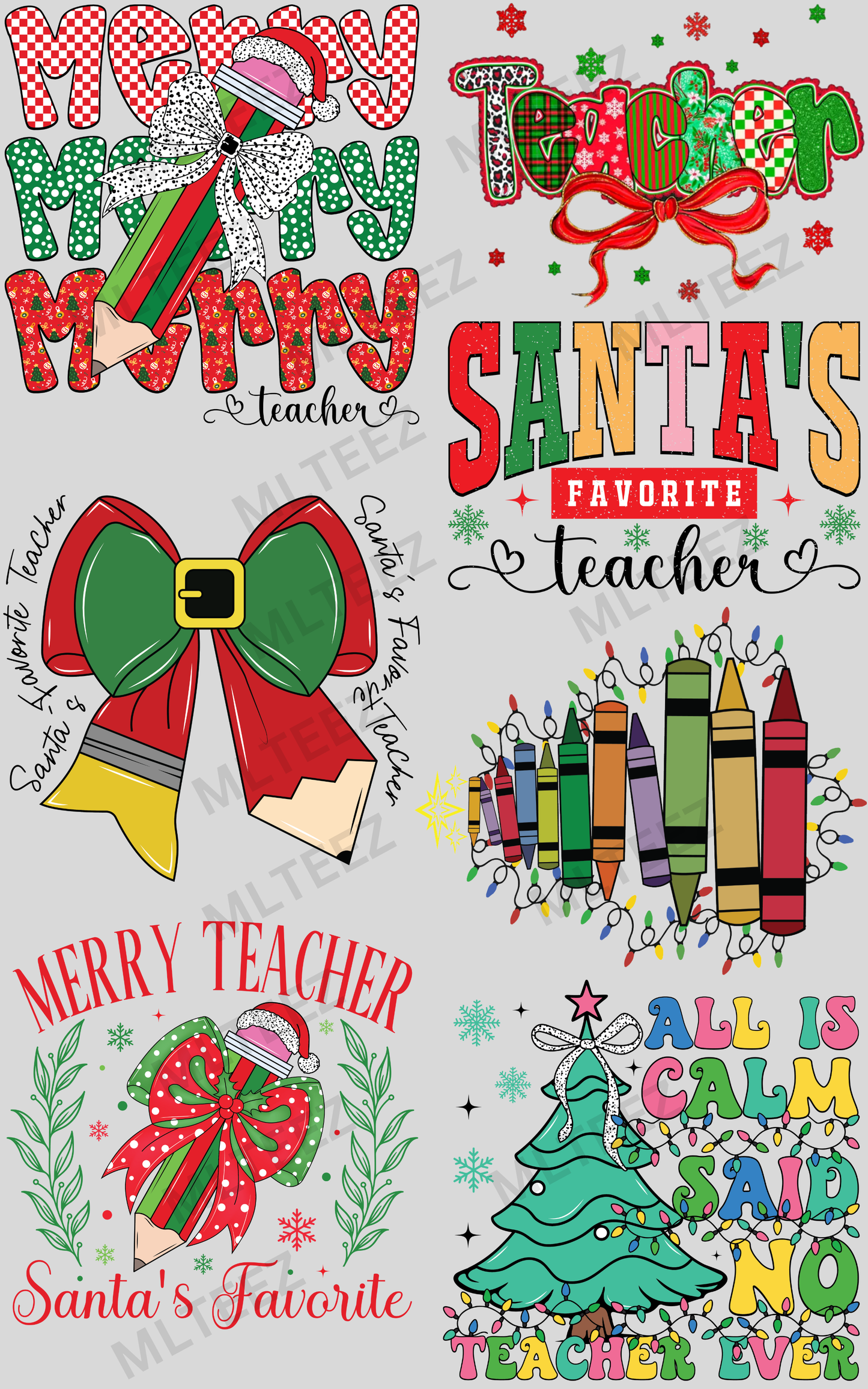 MERRY TEACHER (1) PREMADE GANGSHEET - 22X36 DTF TRANSFERS - DIRECT TO FILM