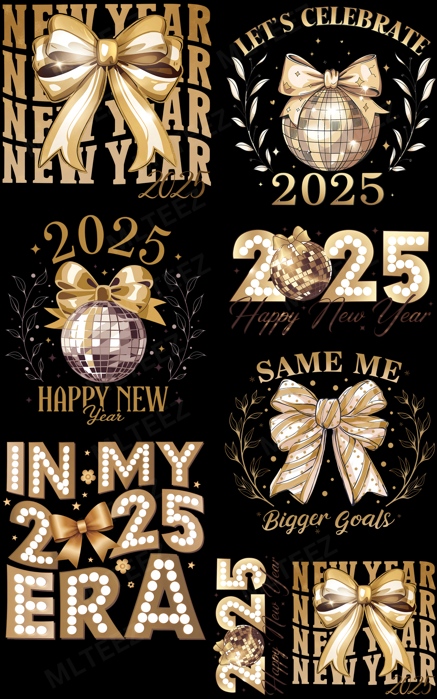New Year 2025 (4) PREMADE GANGSHEET - 22X36 DTF TRANSFERS - DIRECT TO FILM