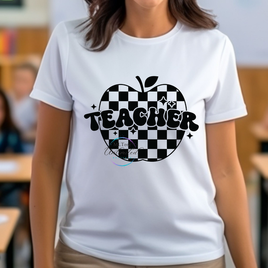 Teacher (Checkered Apple - Black) DTF Direct To Film