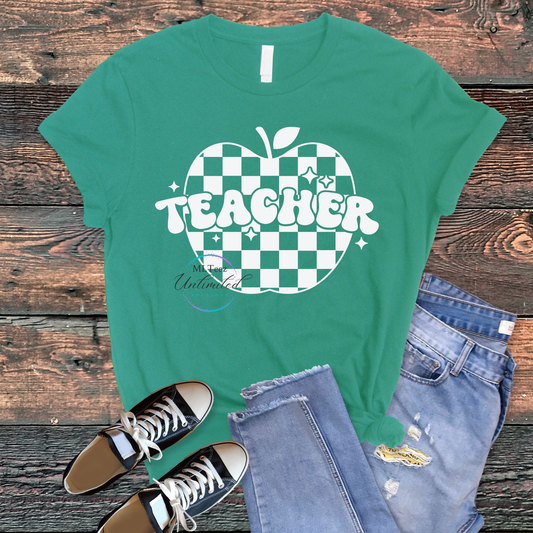 Teacher (Checkered Apple - White) DTF Direct To Film