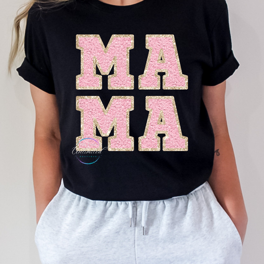 Mama (Pink Faux, Gold Glitter Outline) DTF Direct To Film