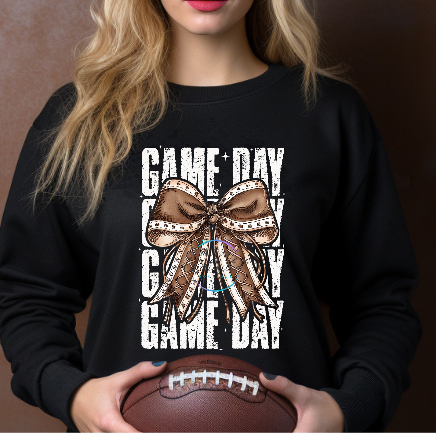 Game Day w Football Bow (White) DTF Direct To Film