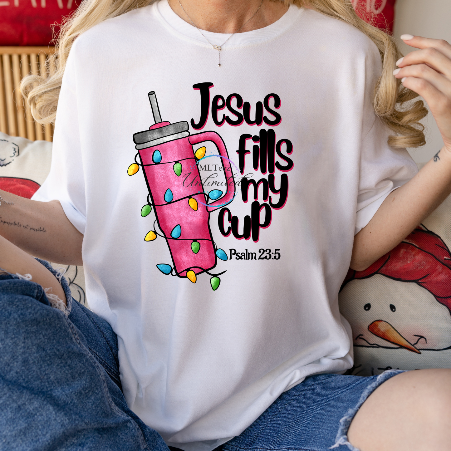 Jesus Fills My Cup (Christmas Lights) DTF Direct To Film