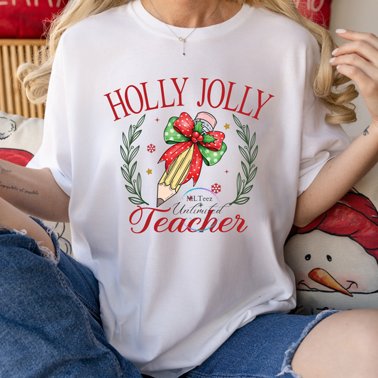 Holly Jolly Teacher (1) DTF Direct To Film