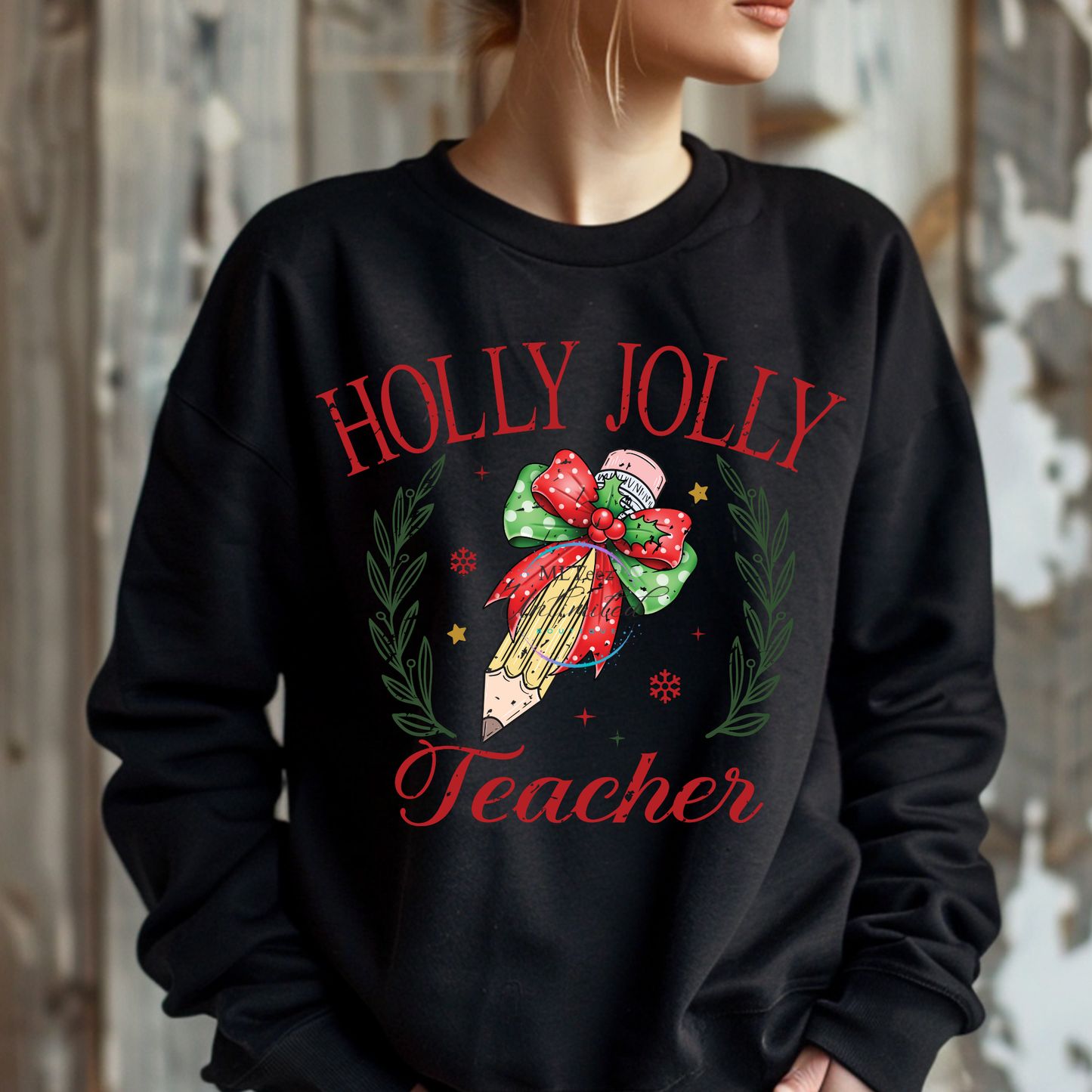 Holly Jolly Teacher (1) (Distressed) DTF Direct To Film