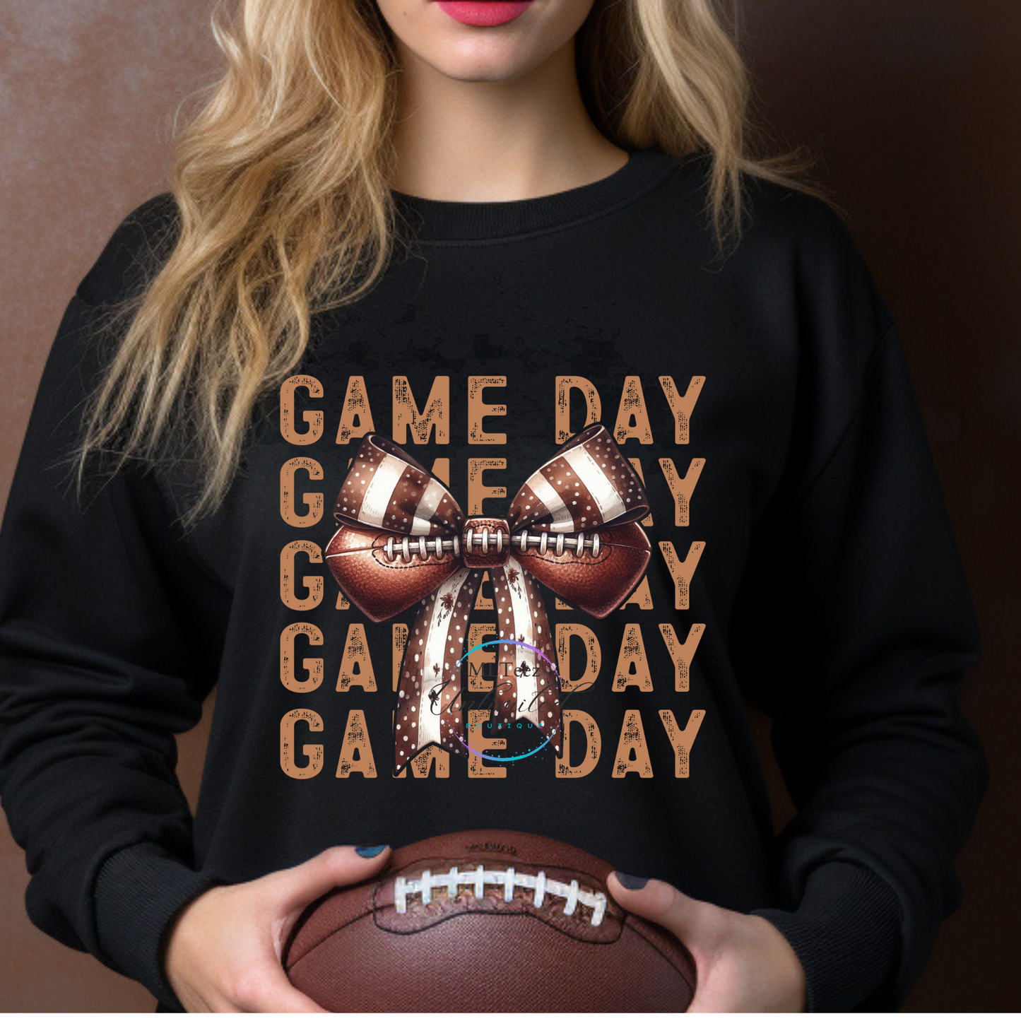 Game Day with Football Bow (Ball & Lace) DTF Direct To Film