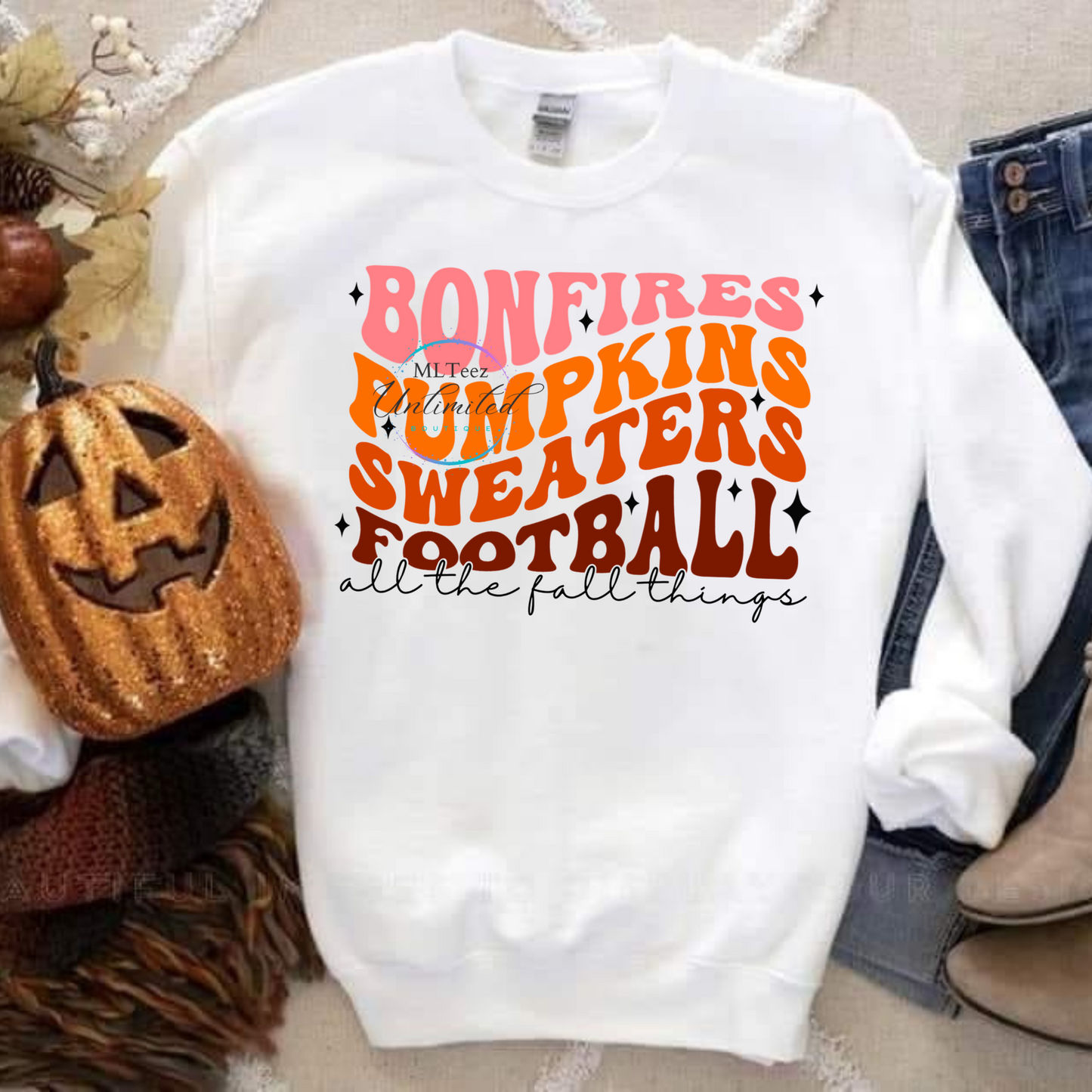 Bonfires, Pumpkins, Sweaters, Football, All The Fall Things (2) (Pink, Orange, Red) DTF Direct To Film