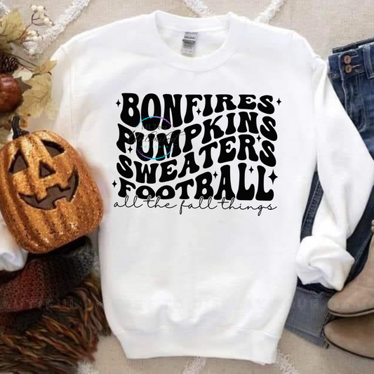 Bonfires, Pumpkins, Sweaters, Football, All The Fall Things (5) (Black) DTF Direct To Film