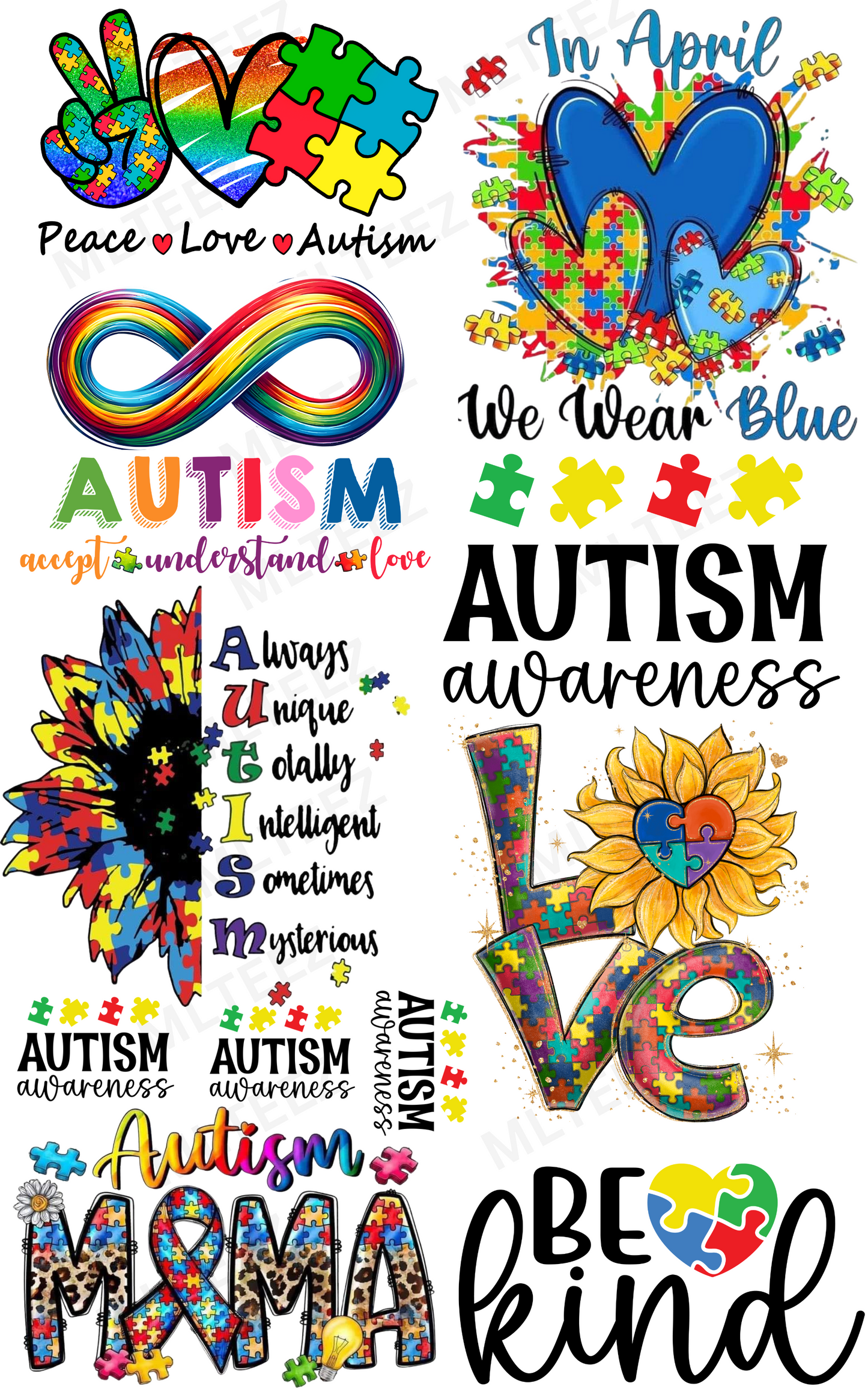 PREMADE AUTISM AWARENESS GANGSHEET  - 22X36