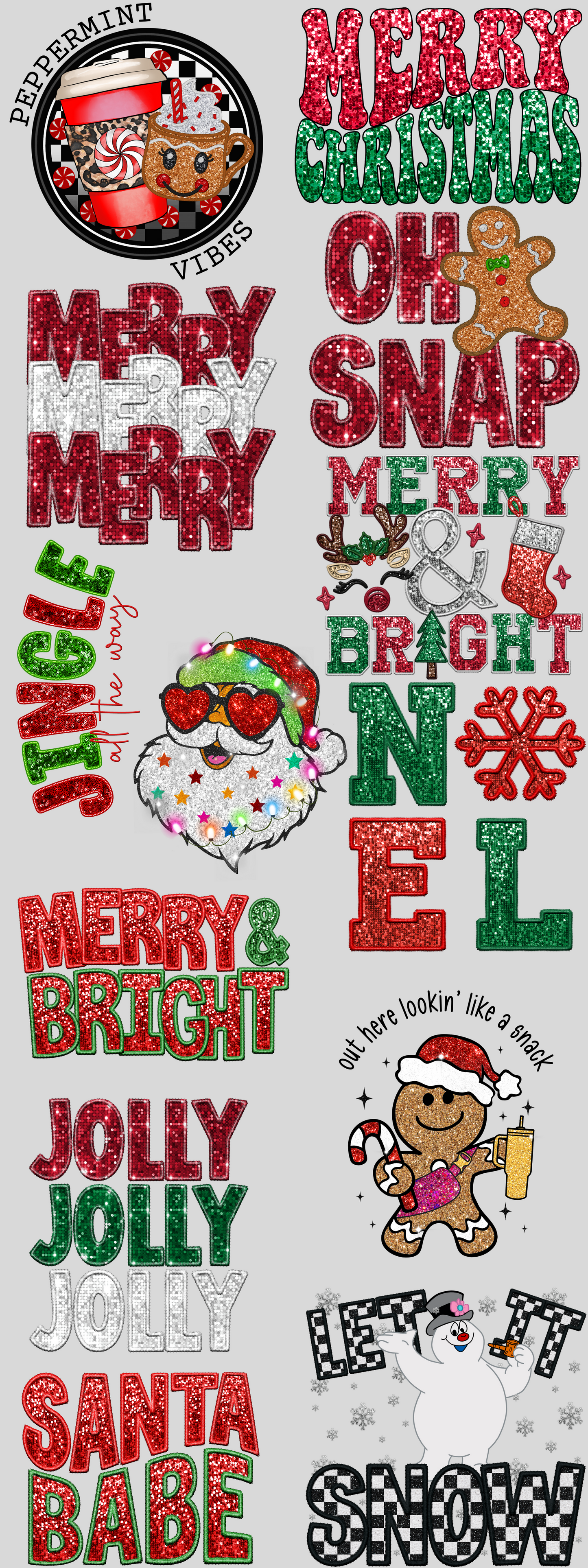 PREMADE GLITTER GALORE CHRISTMAS GANGSHEET  - 22X60