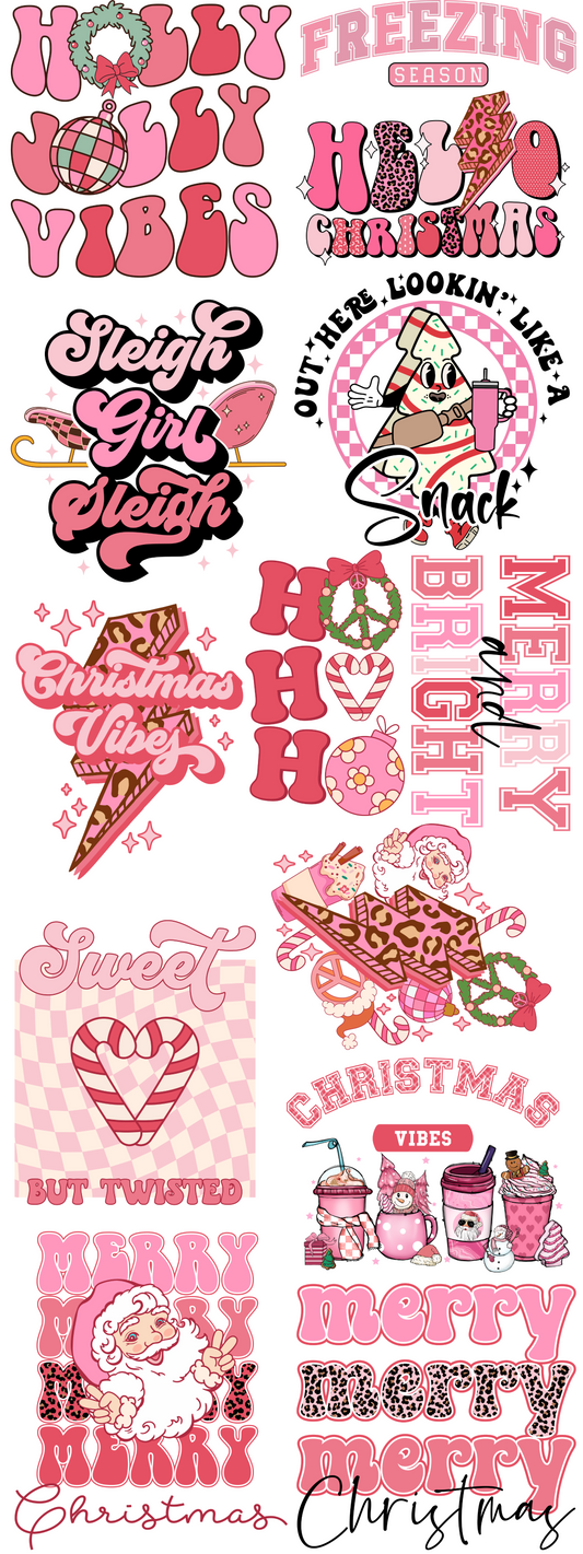 ALL PINK EVERYTHING CHRISTMAS PREMADE GANGSHEET  - 22X60