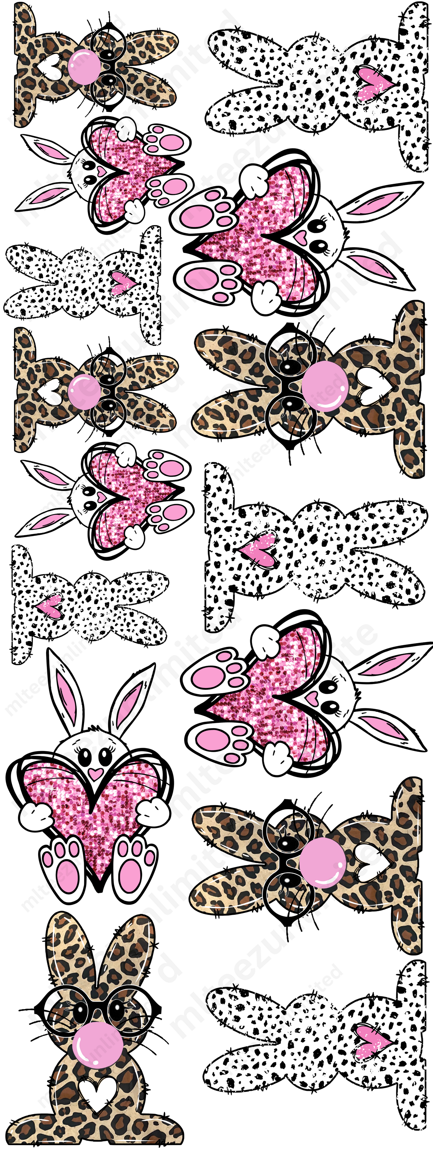 MIX OF BUNNIES PREMADE GANGSHEET  - 22X60