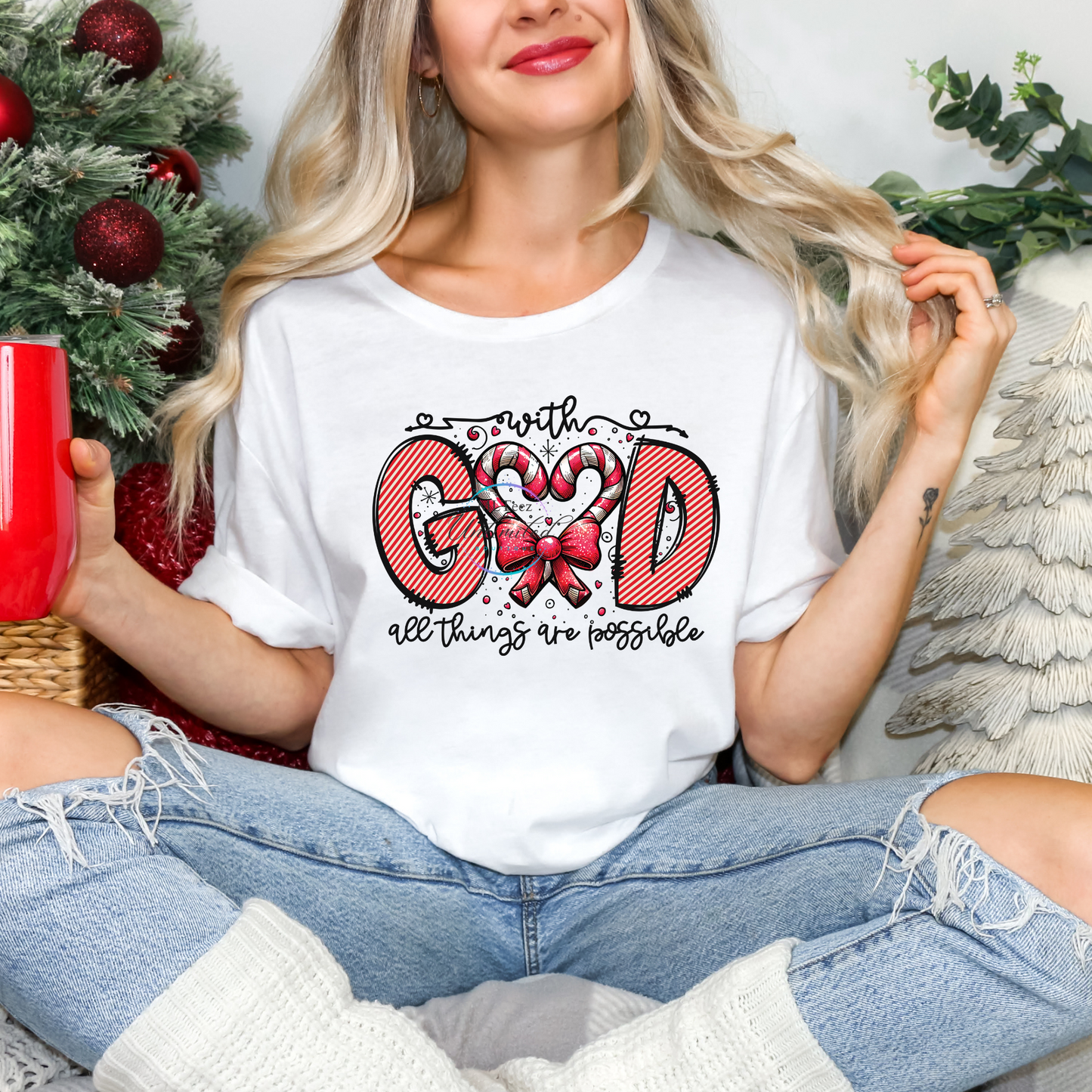 With God All Things Are Possible (Christmas Candy Canes) DTF Direct To Film