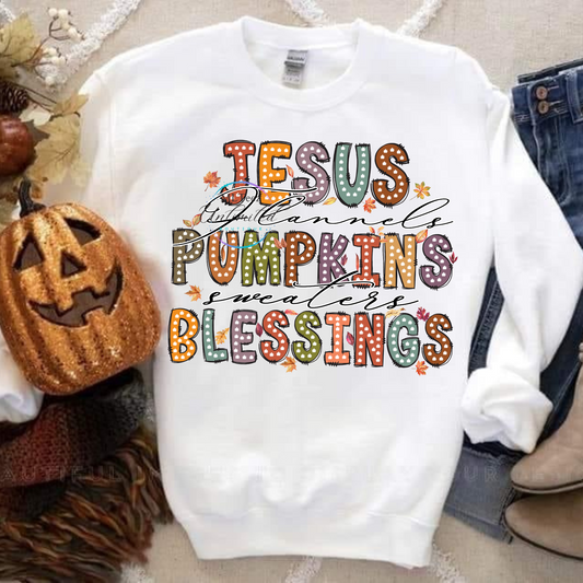 Jesus, Flannels, Pumpkins, Sweaters, Blessings DTF Direct To Film