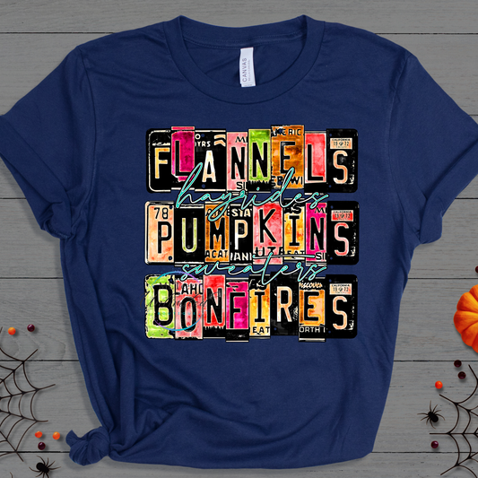 Flannels, Hayrides, Pumpkins, Sweaters, Bonfires (License Plates) DTF Direct To Film