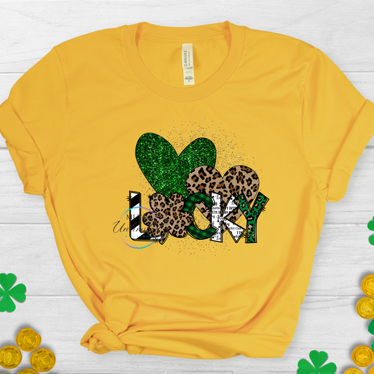 Lucky (Green & Leopard Hearts) St. Patrick's Day DTF Direct To Film