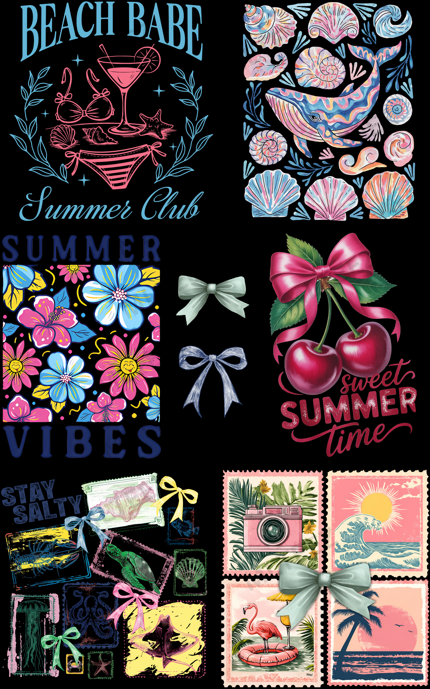 BEACH BABE (2) PREMADE GANGSHEET  - 22X36  DTF TRANSFERS - DIRECT TO FILM