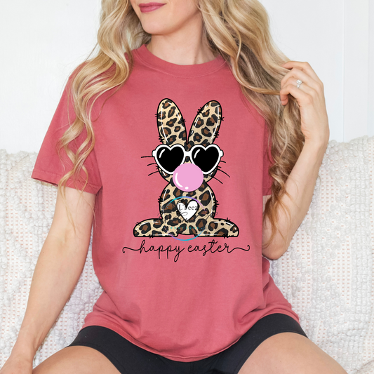 Happy  Easter Leopard Bunny (White Heart Glasses) DTF Direct To Film