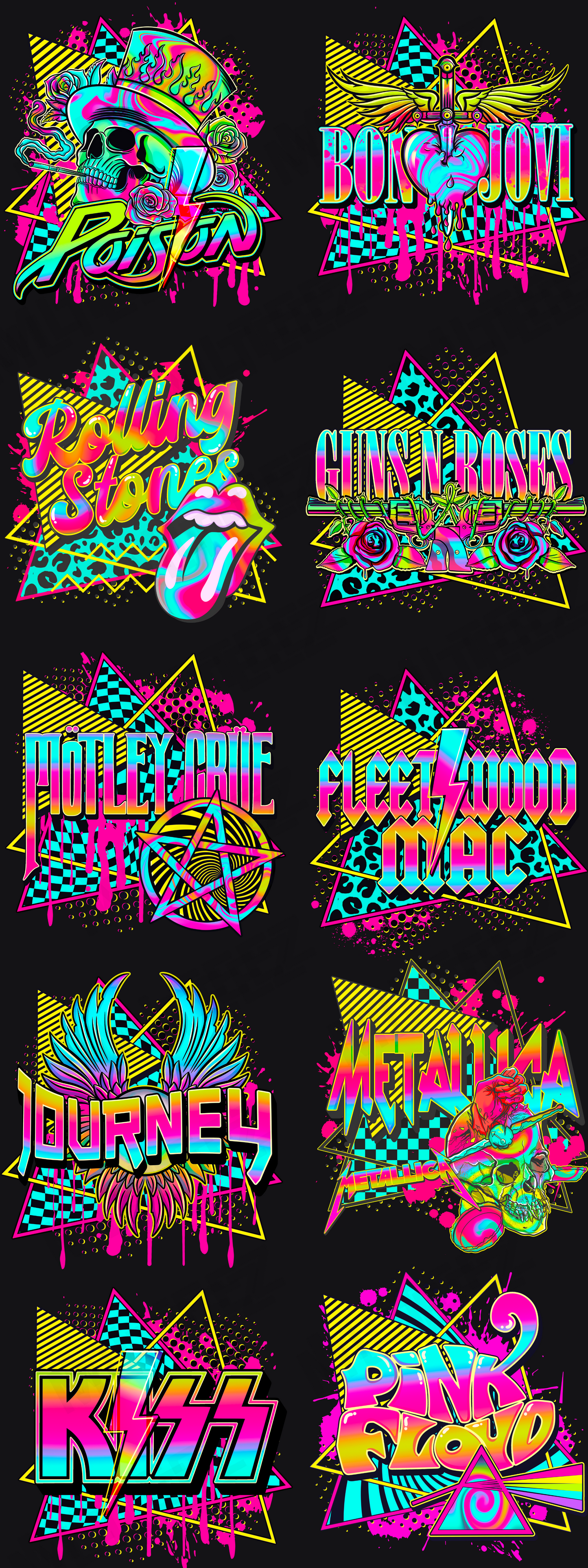 ROCK BAND 1 PREMADE GANGSHEET  - 22X60  DTF TRANSFERS - DIRECT TO FILM