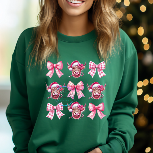 Pink Highland Cow Christmas Coquette DTF Direct To Film