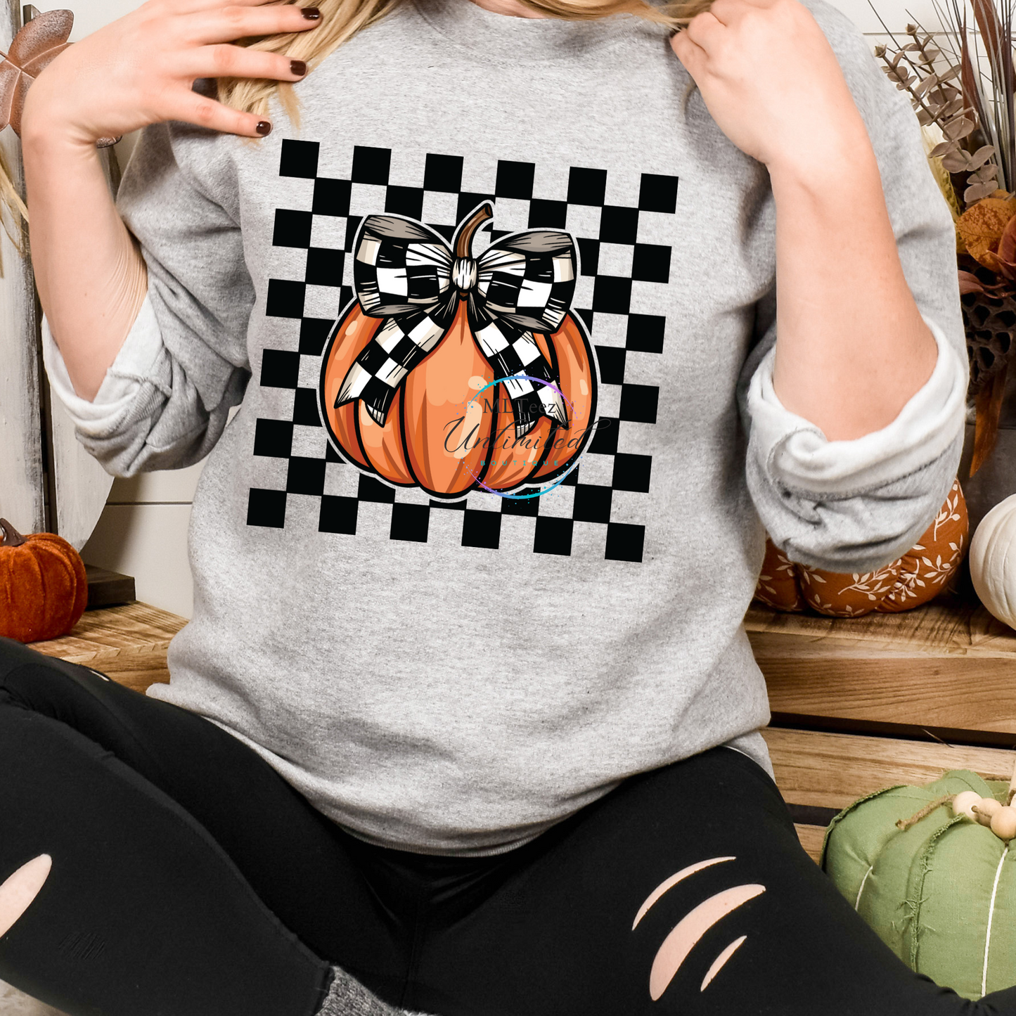 Checkered Pumpkin Bow DTF Direct To Film