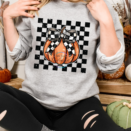 Checkered Pumpkin Bow (Distressed) DTF Direct To Film