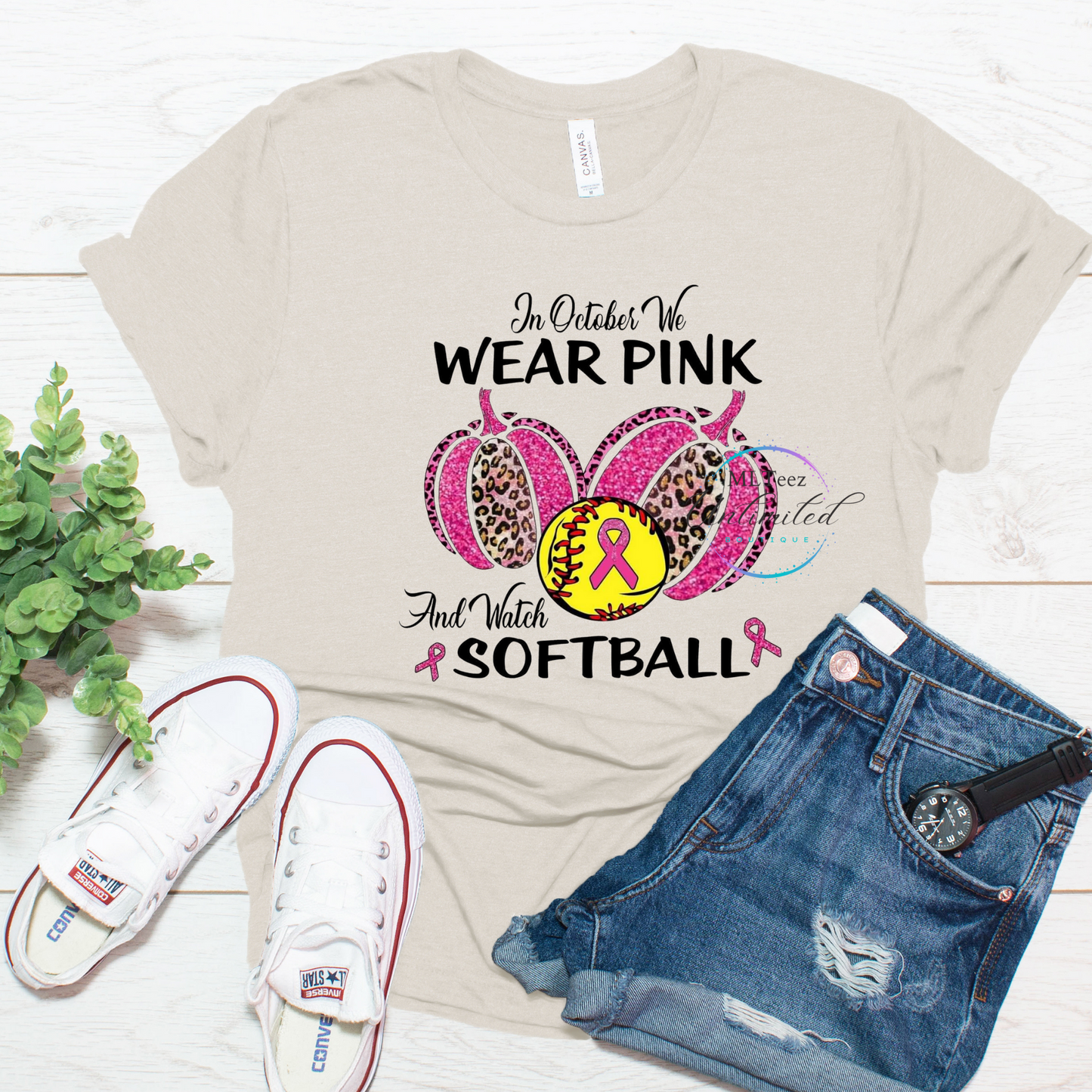 In October We Wear Pink & Watch Softball DTF Direct To Film