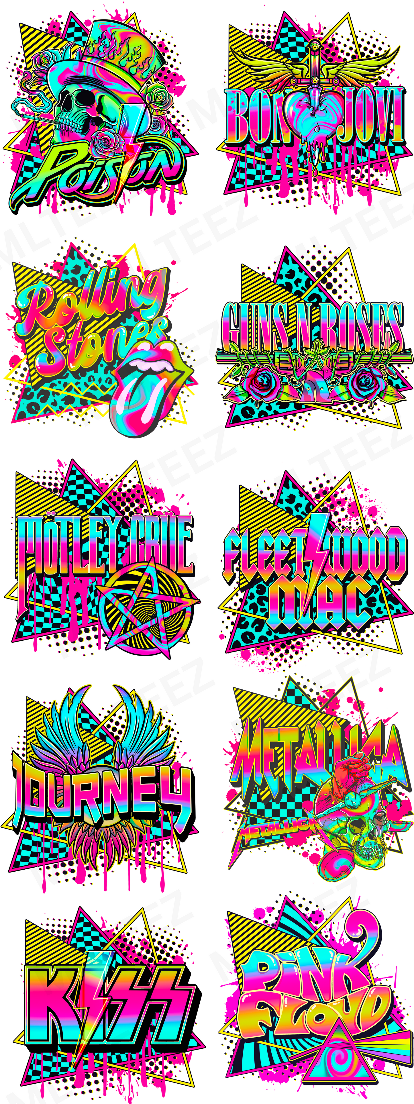 ROCK BAND 1 PREMADE GANGSHEET  - 22X60  DTF TRANSFERS - DIRECT TO FILM