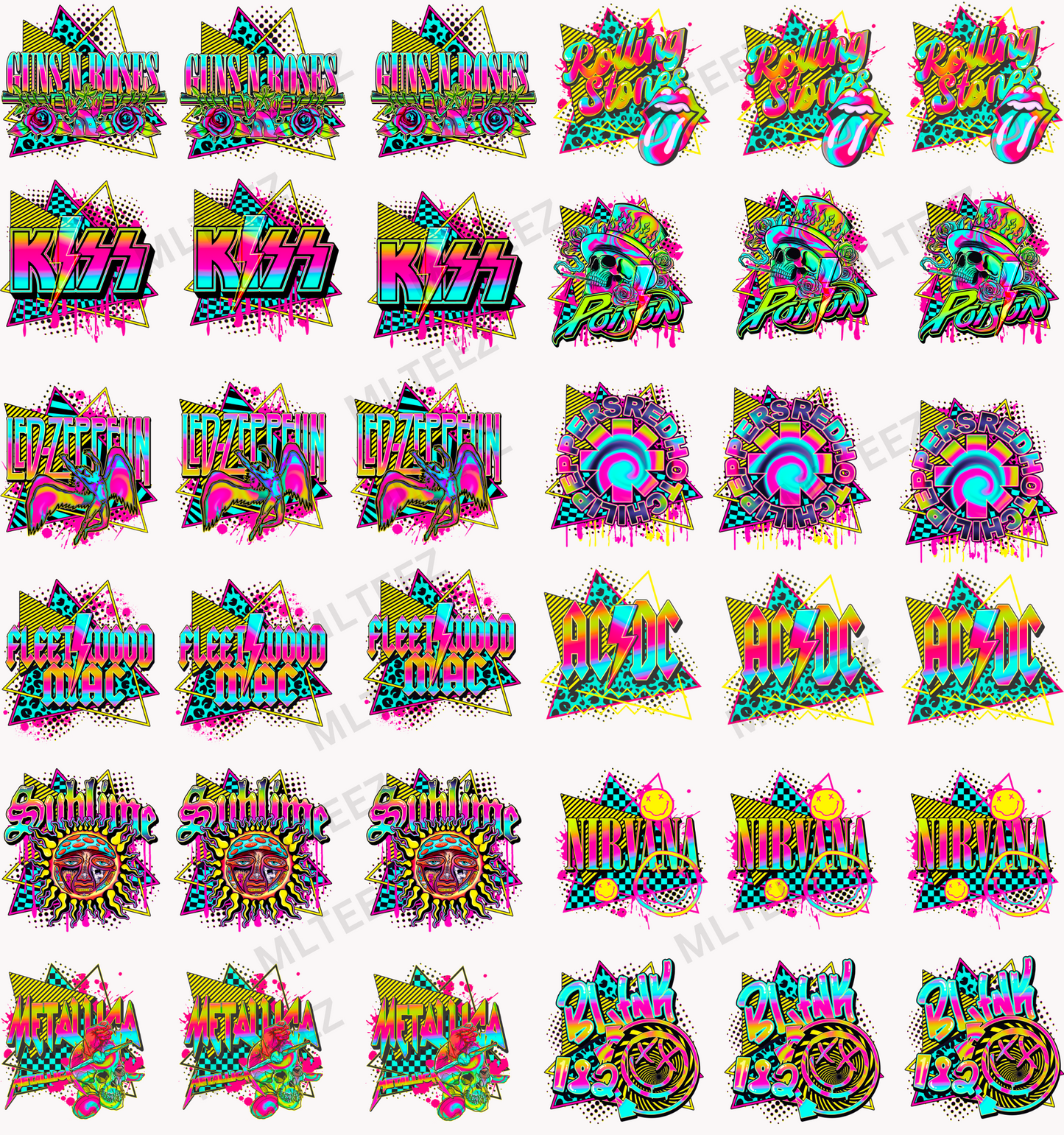 ROCK BAND TRUCKER HAT PREMADE GANGSHEET  - 22X24  DTF TRANSFERS - DIRECT TO FILM
