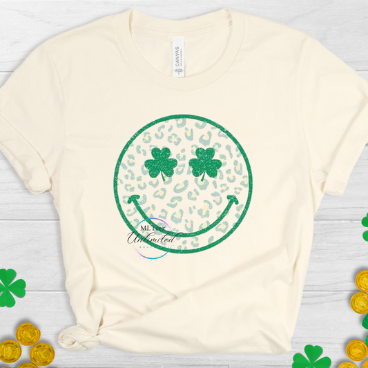 Glitter Shamrock Eyes Happy Face St. Patrick's Day DTF Direct To Film