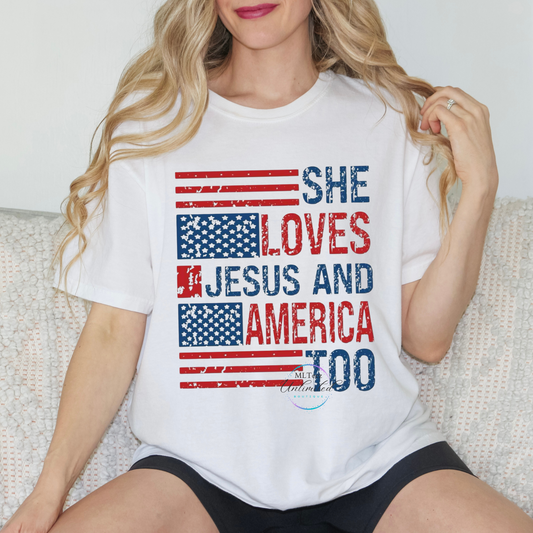 She Loves Jesus & America Too DTF Direct To Film