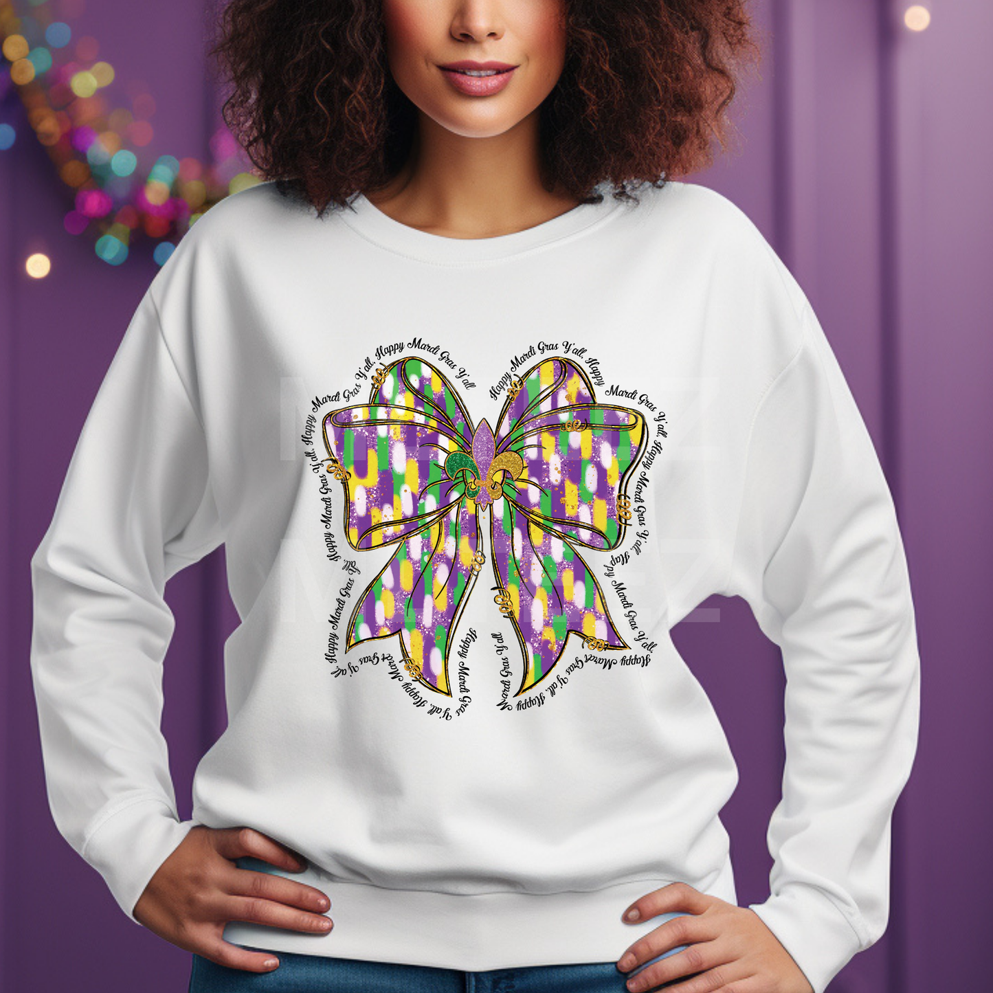 Mardi Gras Bow (3) DTF Direct To Film