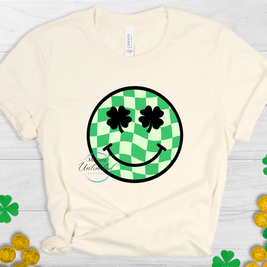 Green Checkered Smiley Face St. Patrick's Day DTF Direct To Film