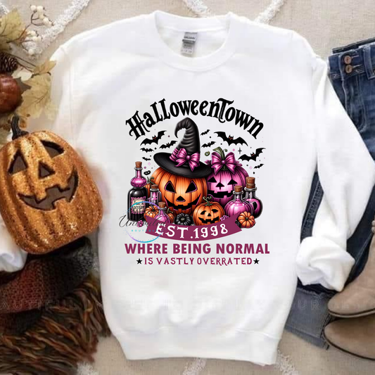 Halloween Town Est 1998 Where Being Normal is Vastly Overrated (pink) DTF Direct To Film