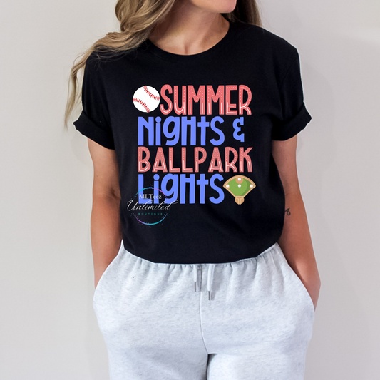 Summer Nights & Ballpark Lights (Baseball) (Pink & Blue) DTF Direct To Film