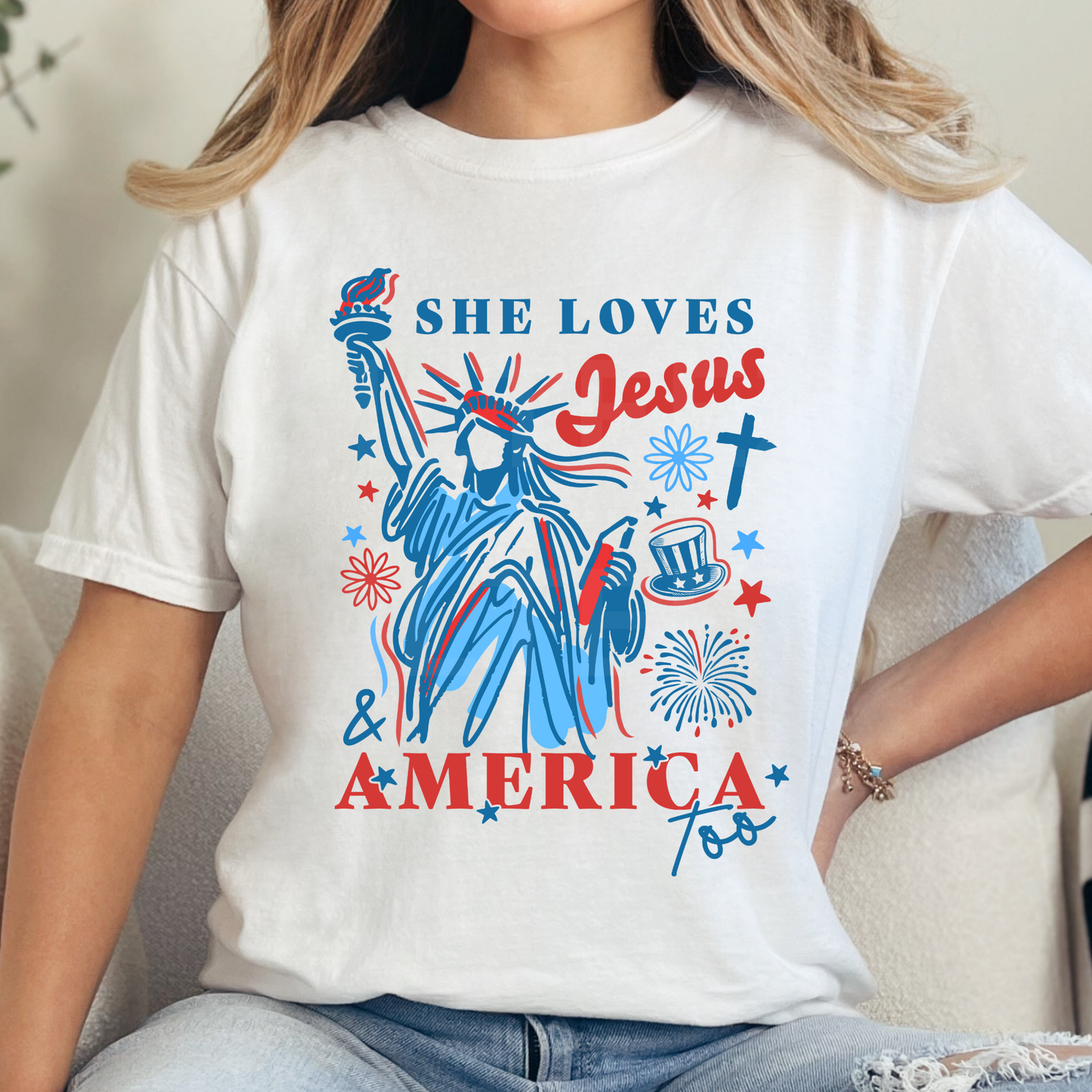 She Loves Jesus and America Too (2) DTF Direct To Film