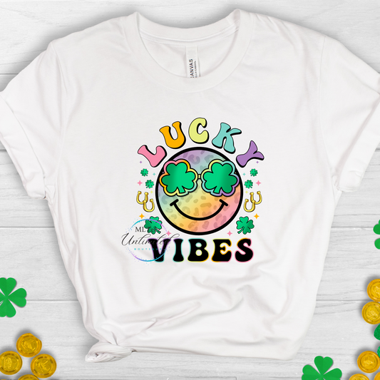 Lucky Vibes, Rainbow Smiley Face St. Patrick's Day DTF Direct To Film