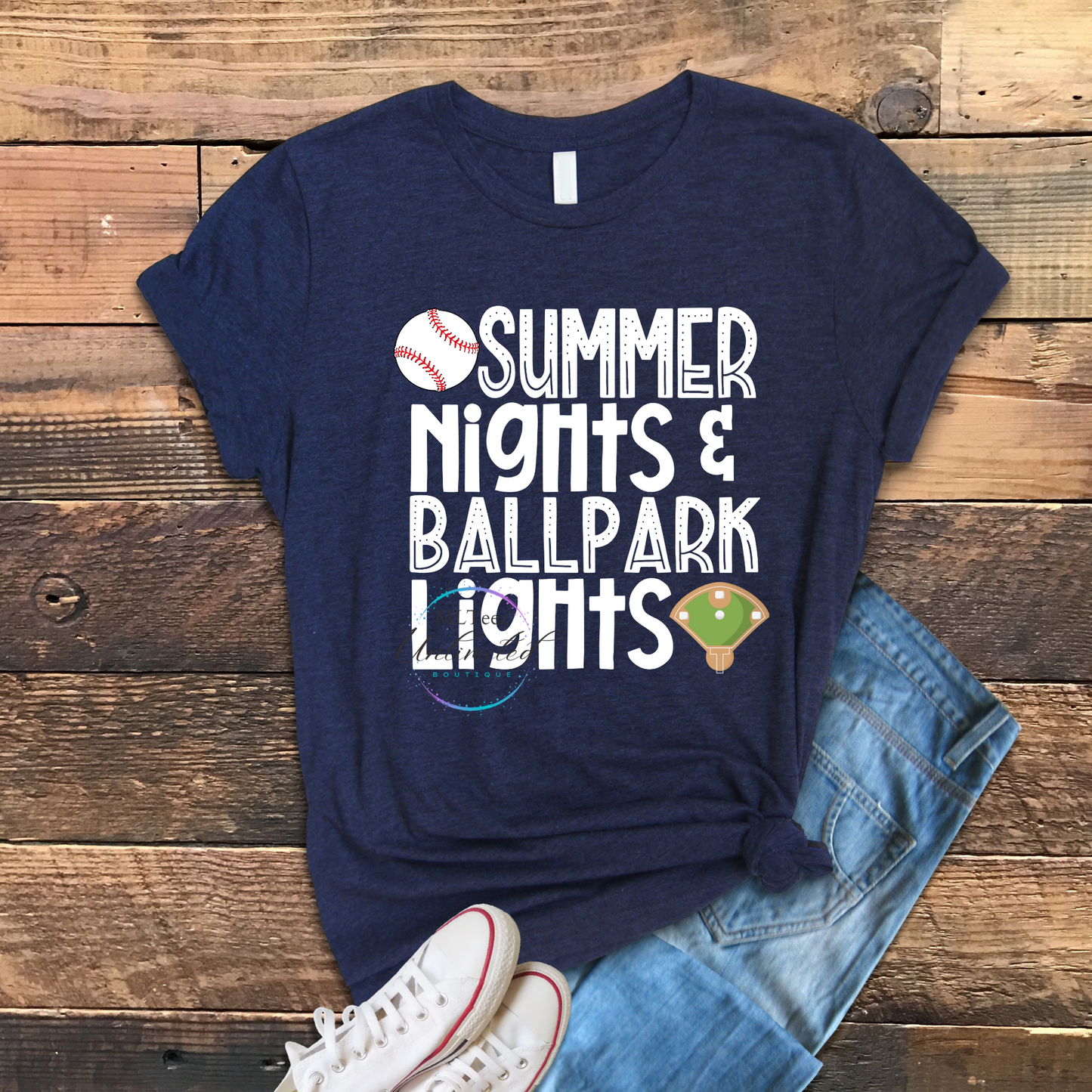 Summer Nights & Ballpark Lights (Baseball) (White) DTF Direct To Film