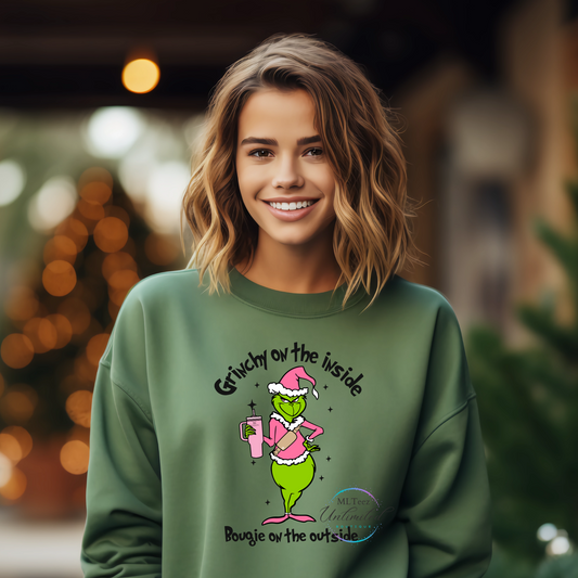 Green Man Grinchy On The Inside, Bougie On The Outside  (Pink Cup, Black Lettering)  DTF Direct To Film