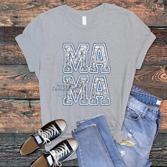 Glitter Mama (Silver with Blue Outline) DTF Direct To Film