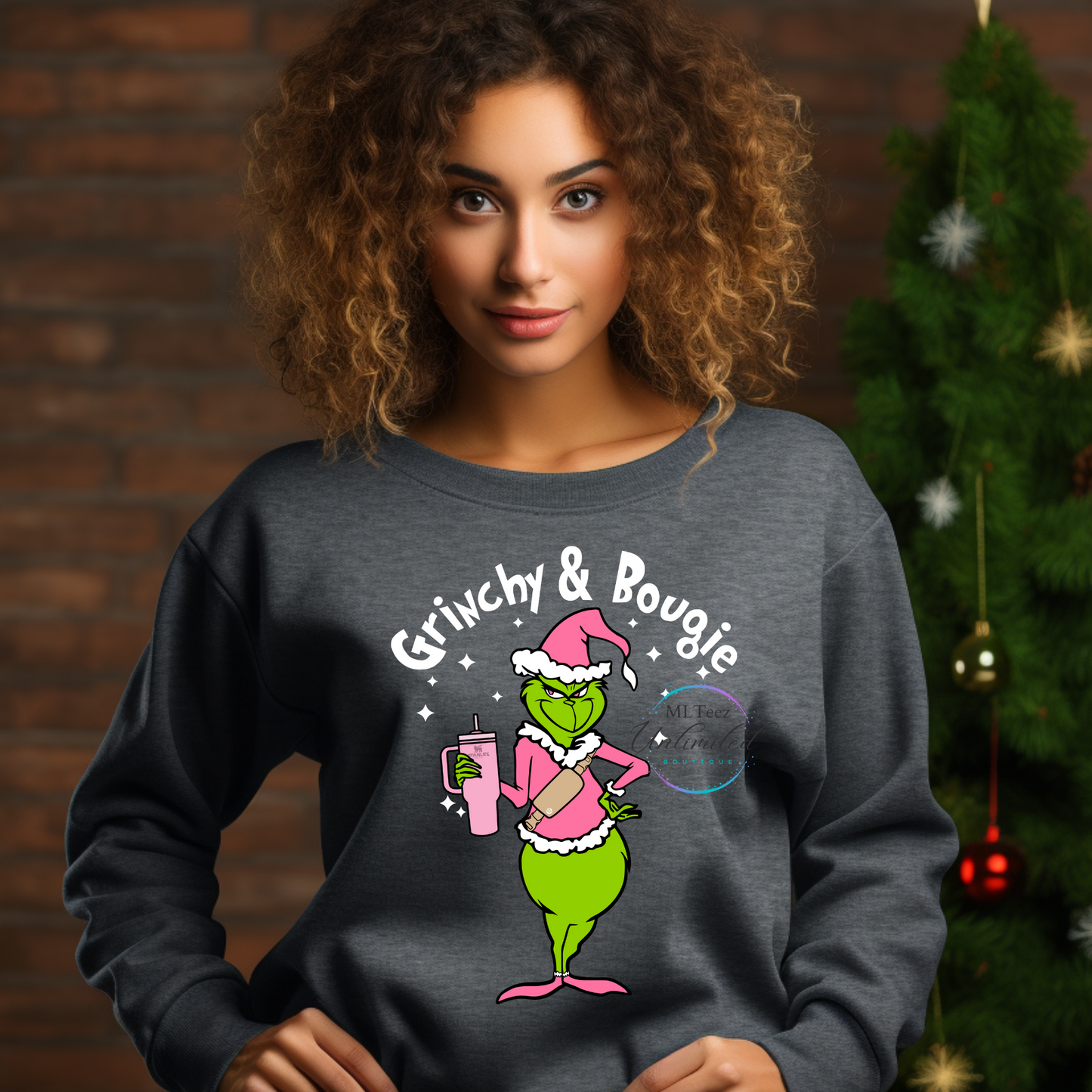 Green Man Grinchy & Bougie (Pink Cup, White Lettering)  DTF Direct To Film