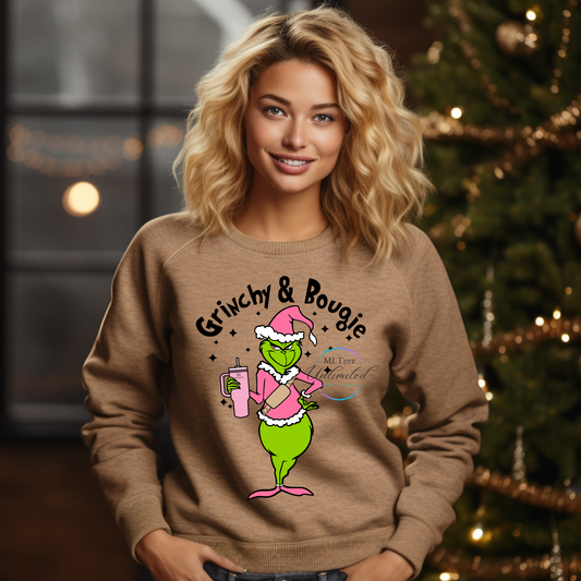 Green Man Grinchy & Bougie (Pink Cup, Black Lettering)  DTF Direct To Film