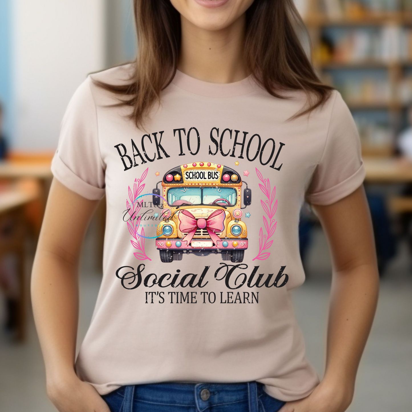 Back To School Social Club (School Bus) It's Time To Learn (Distressed) DTF Direct To Film