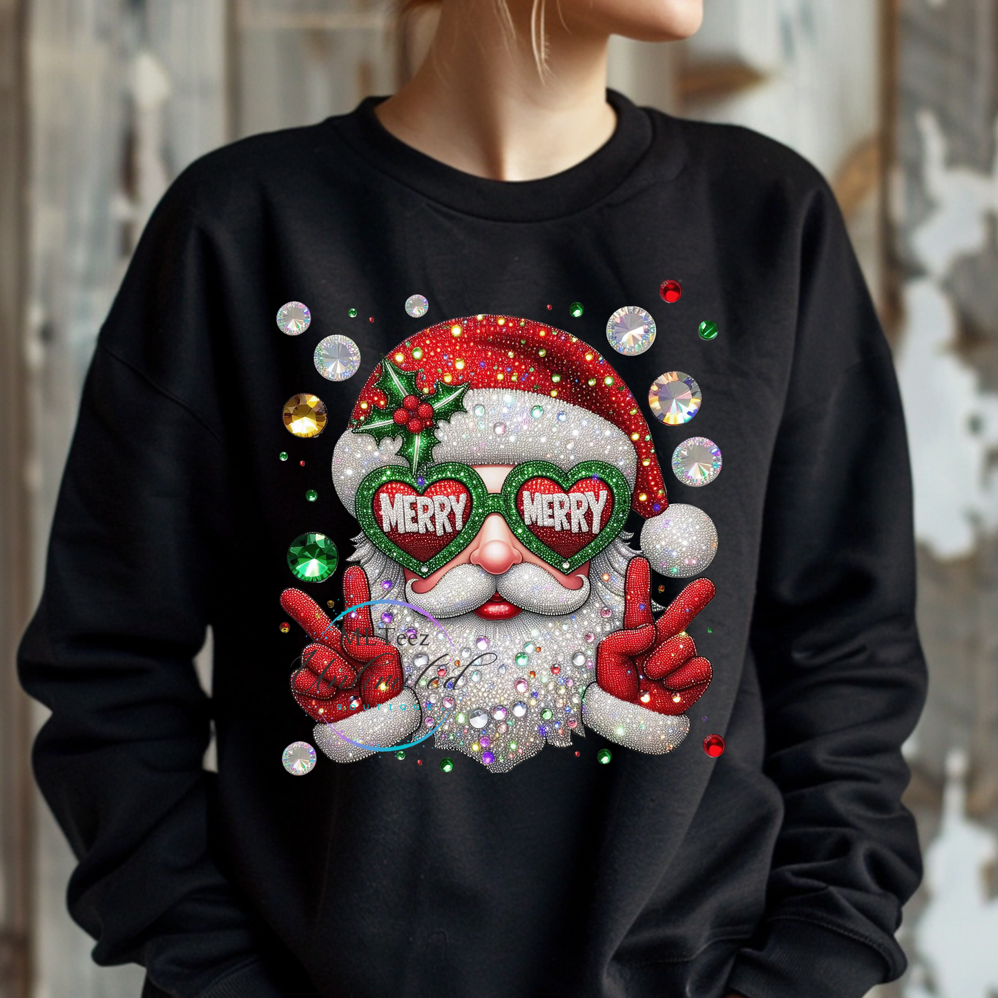FAUX RHINESTONE MERRY SANTA (1) DTF Direct To Film