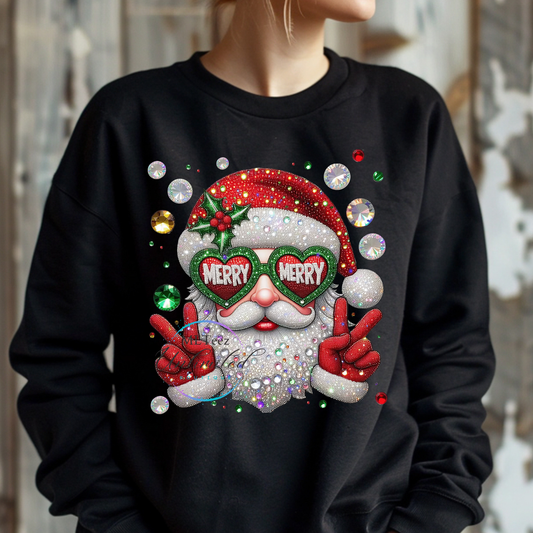 FAUX RHINESTONE MERRY SANTA (1) DTF Direct To Film