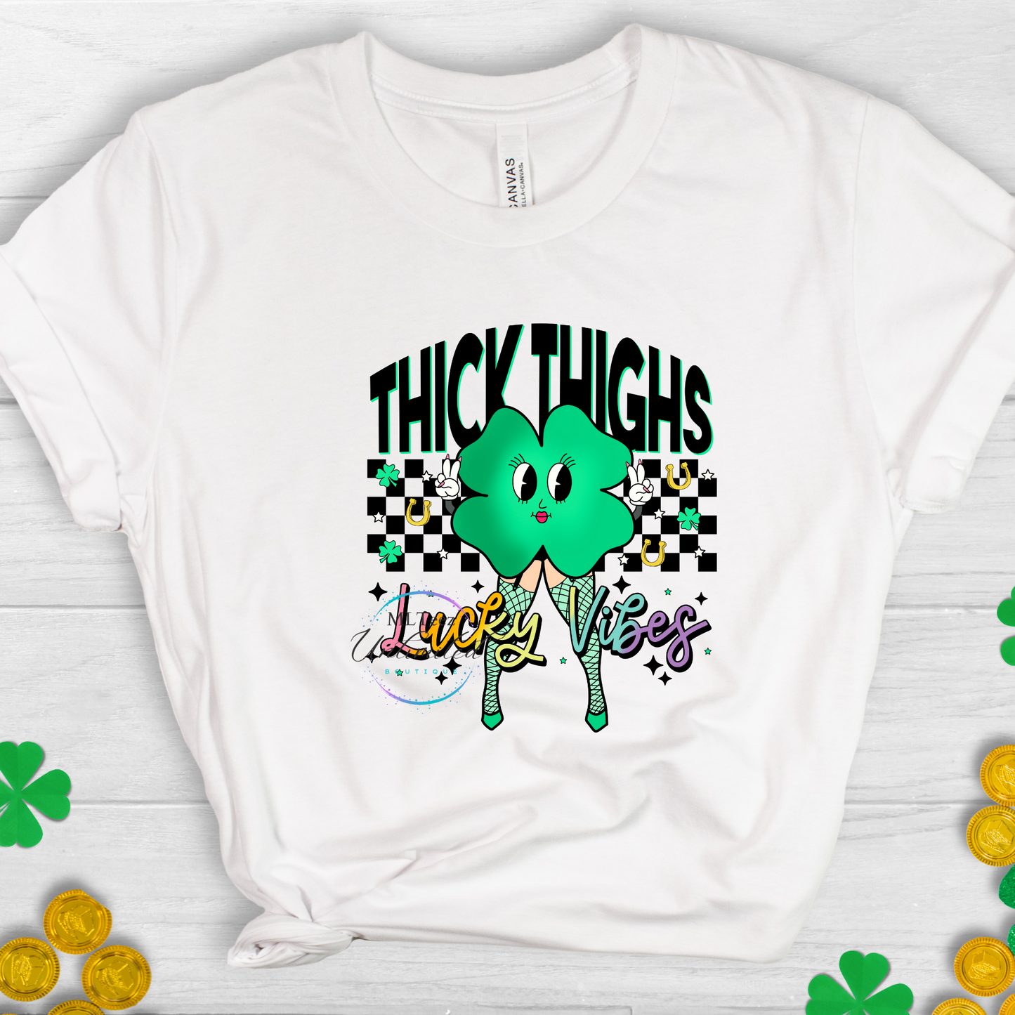 Thick Thighs, Lucky Vibes Shamrock St. Patrick's Day DTF Direct To Film