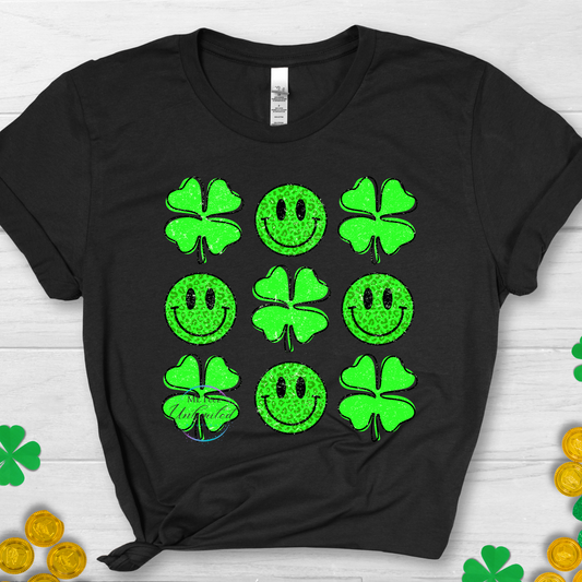 Shamrock & Smiley Face Tic Tac Toe  DTF Direct To Film