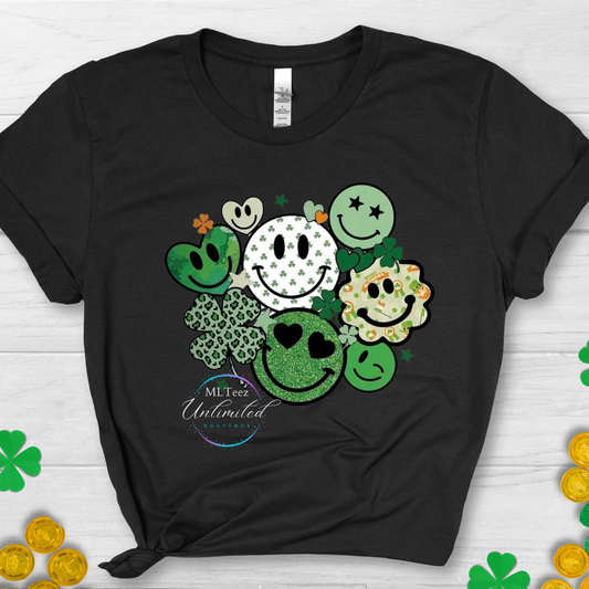 Retro Green Clovers & Smiley Faces DTF Direct To Film