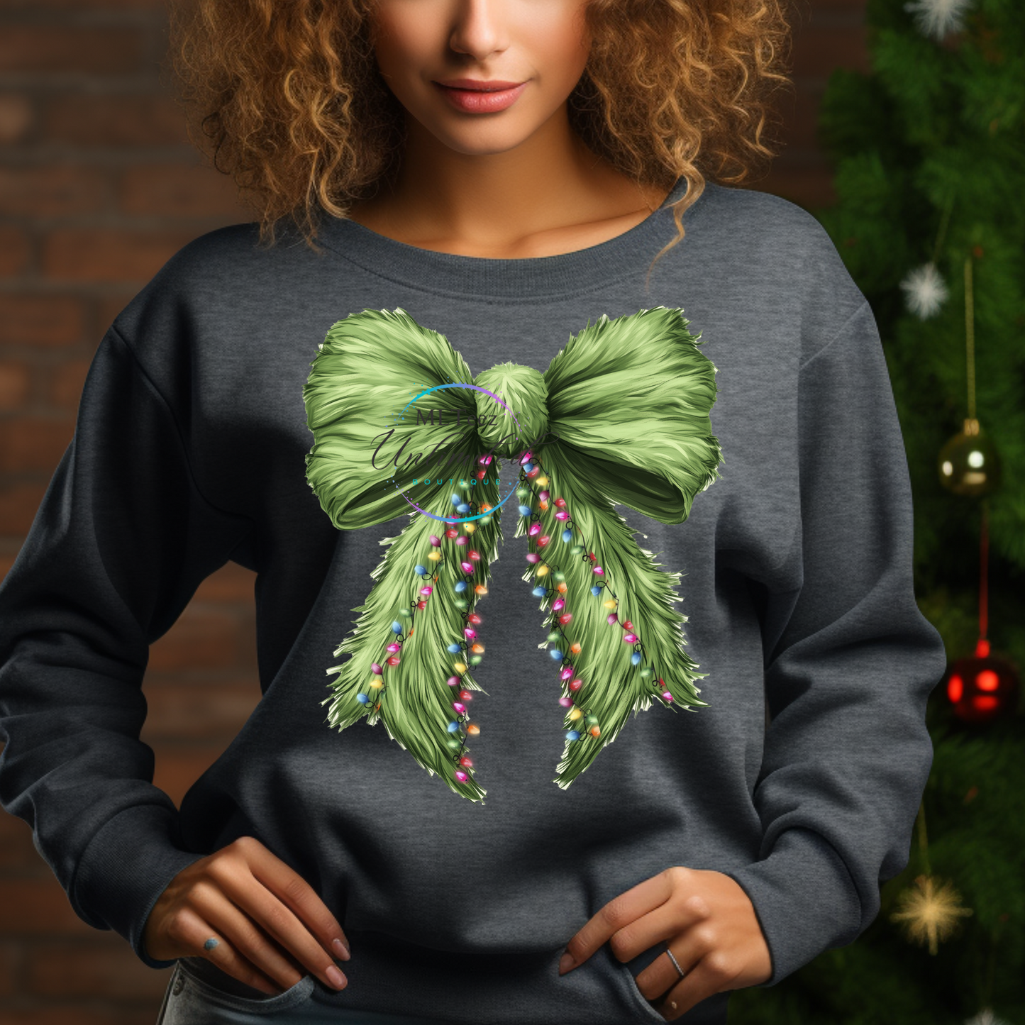 Green Furry Bow With Lights DTF Direct To Film